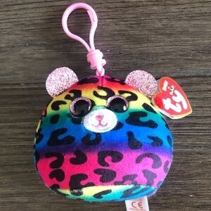 Ty boo eyes rainbow leopard stuffed bag clip